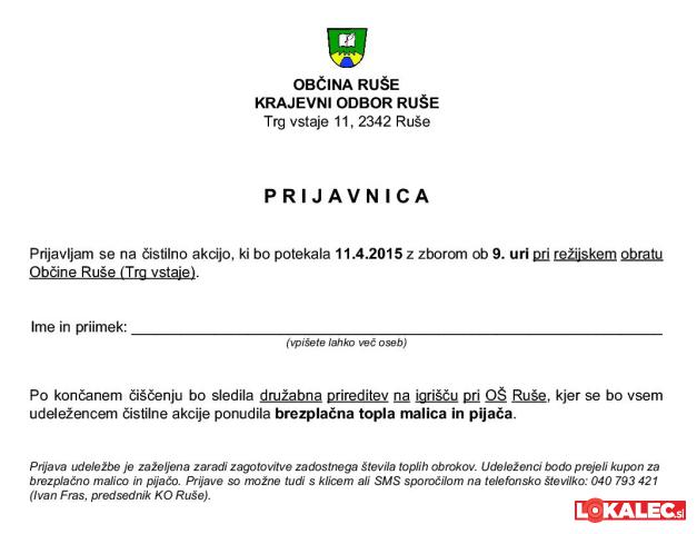 Čistilna akcija - prijavnica