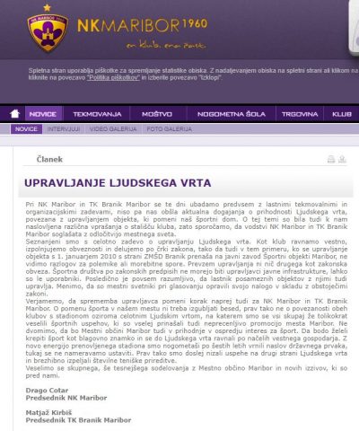 Dopis iz uradne strani NK Maribor